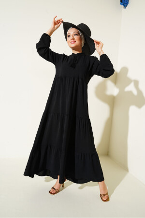 1627 Hijab-Kleid mit Kragen und Schnürung, Ramadan-Kollektion – Schwarz - 1