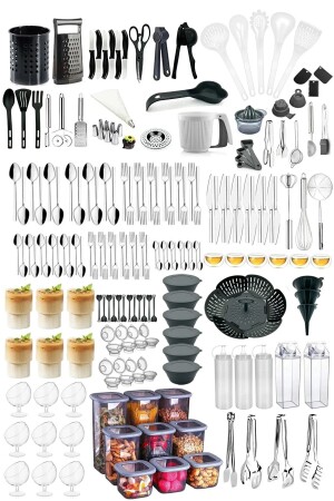 179-teiliges Küchen-Mitgift-Set, 72-teiliges Gabel-Löffel-Messer-Set, Eiswürfelschale, Schneebesen, Marmeladenschüssel, Löffelhalter SEL53598512155489 - 1