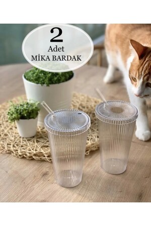 2 Adet 600 ml Kapaklı Pipetli Origami Stil Bardak | Kahve Ve Sunum Bardağı| Meşrubat Bardağı SC060323-72-2ADET - 4