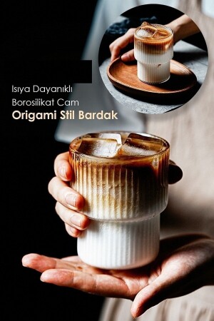 2 Adet Isıya Dayanıklı Origami Stil Bardak | Kahve Ve Sunum Bardağı | Borosilikat Bardak 300 ml LGY-00011 - 1