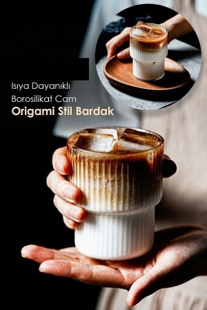 2 Adet Isıya Dayanıklı Origami Stil Bardak | Kahve Ve Sunum Bardağı | Borosilikat Bardak 300 ml LGY-00011 - 3