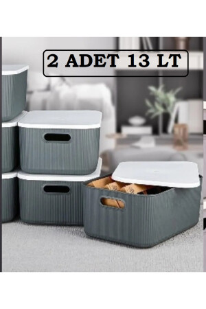 2 Adet Storage 13 Lt Gri Çok Amaçlı Dolap Içi Düzenleyici Kapaklı Kutu Bot Kutusu BAYEV-DZNLYC13LT2ADETGRİ - 6