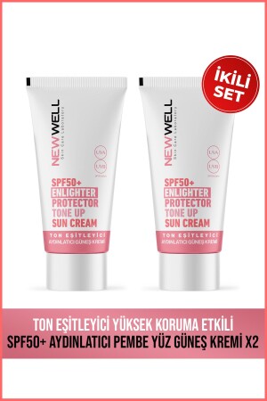 2 Adet Ton Eşitleyici Yüksek Koruma Etkili Spf50- Aydınlatıcı Pembe Yüz Güneş Kremi 50 ML - 2