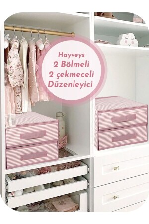 2 Bölmeli 2 Çekmeceli Çizgili Düzenleyici Çekmece Içi Dolap Organizer - 1