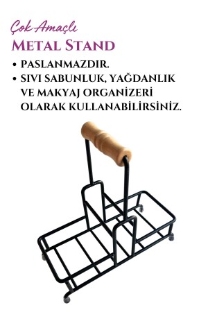 2 Bölmeli Çok Amaçlı Ahşap Kulplu Metal Stand Düzenleyici Organizer- Sıvı Sabunluk- Yağdanlık Standı - 4