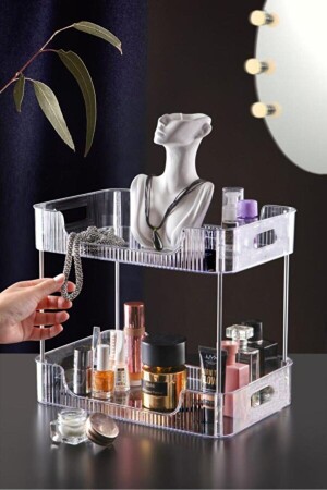 2 Ebenen Kristall-Make-up-Organizer, Mehrzweck-dekorativer Kosmetik-Schmuck-Zubehör-Organizer, Badezimmer-Regal - 2