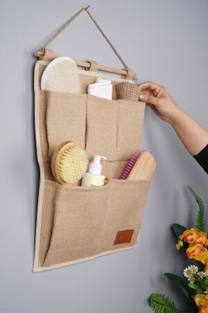 2 Etagen, 5 Taschen, Wandmontage, Jute-Organizer, Badezimmer, Küche, Organizer, 35 x 45 cm. 04538. 00 - 2