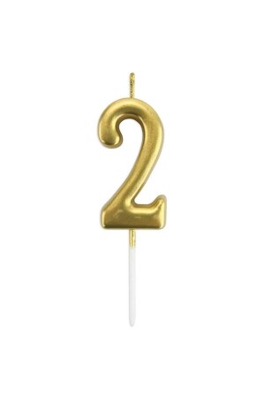 2 Jahre alte goldene Zahlenkerze, goldfarbene Geburtstagskuchenkerze, 12 cm - 3