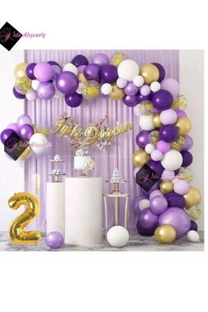 2 Jahre altes Macaron-Lila-Ballon-Ketten-Set, Schatten-Lila-Gold-Ballon-Dekoration - 2