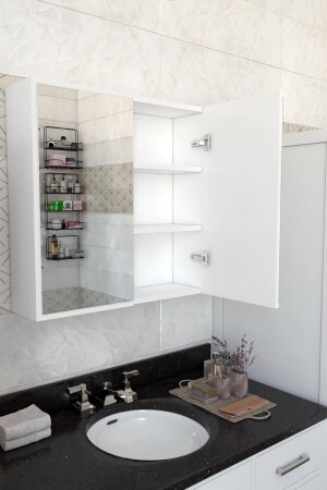 2 Kapaklı Aynalı Banyo Dolabı Çok Amaçlı Banyo Dolabı MNTY0000290 - 3