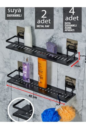 2 Li Metal Yapışkanlı Banyo Rafı Organizer (40cm X 10 Cm) VG-679 - 2