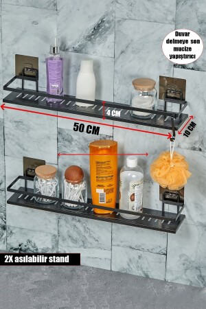 2 Li Metal Yapışkanlı Banyo Rafı Organizer (50CM X 10 CM) VG-972 - 1