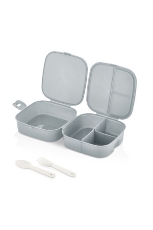 2 Schichten, 4 Fächer, graue Premium Kiddy-Lunchbox – Premium 3-in-1-Lunchbox – Frischhaltedose O-2124 - 5