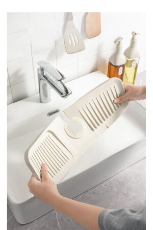 2 Stück elastische Wasserhahnmatte, Wasserhalter-Organizer, rutschfeste Basis, Organizer für Küche, Badezimmer, Waschbecken, Creme - 8