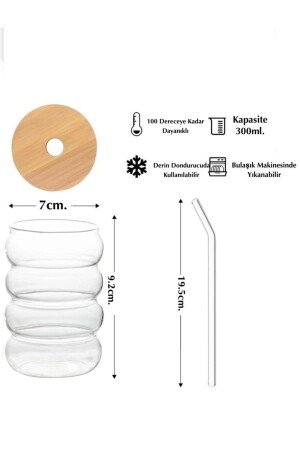 2 Stück hitzebeständiger Glasstrohhalm und Holzdeckel mit geripptem Glas-Kaffeesaftglas P444S6270 - 5