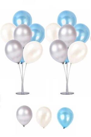 2 Stück mit 7 Ballonständern und 14 Stück Silber-Blau-Weiß-Metallic-Ballon-Set - 2