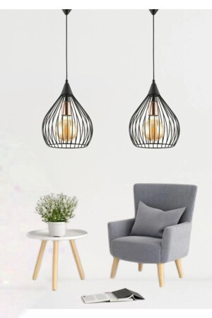 2 Stück Pear Trend Schwarz Pendelleuchte Wohnzimmer Küche Badezimmer Schlafzimmer Kinderzimmer Eingang Kronleuchter 2siyahD2 - 2