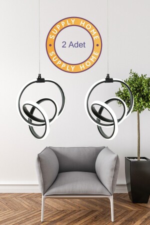 2 Stück schwarze moderne Pendelleuchte LED-Kronleuchter weißes Licht Wohnzimmer Küche Zimmer LED-Kronleuchter SupplyHome-L01 - 1