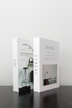 2-teilige dekorative Box im Buch-Look mit monochromem Home- und Cereal-White-Motiv - 2