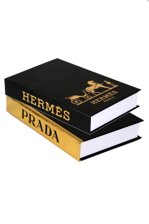 2-teilige dekorative Prada-Hermès-Buchbox aus Schwarzgold iray03 - 5