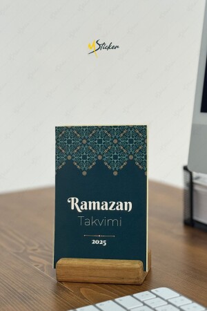 2025 Ramazan Takvimi - Ramazan Ayı Dualı - Günün Önemi Içerikli Ahşap Tutuculu Takvim- Masa Takvimi - 1