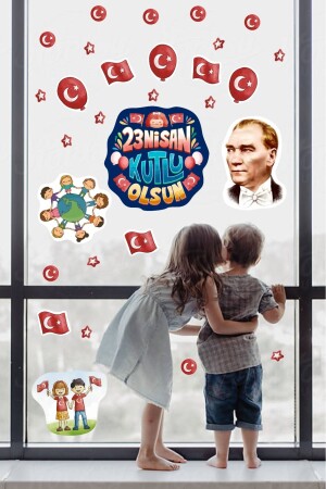 23. April, Kindertag, Atatürk, Glas-Wanddekoration, 29-teiliges Aufkleber-Set für Schule und Kindergarten - 2