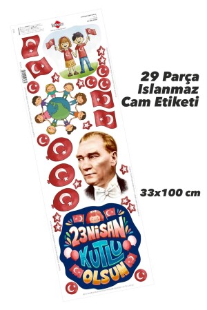 23 Nisan Çocuk Bayramı Atatürk Cam Duvar Süsleme 29 Parça Okul Anaokulu Stickerları Etiket Seti - 4