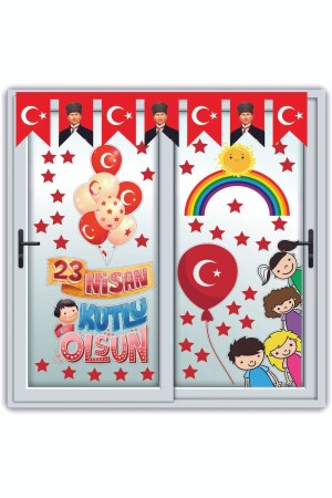 23 Nisan Çocuk Bayramı Eğlenceli Cam Duvar Süsleme Sticker Seti - 2