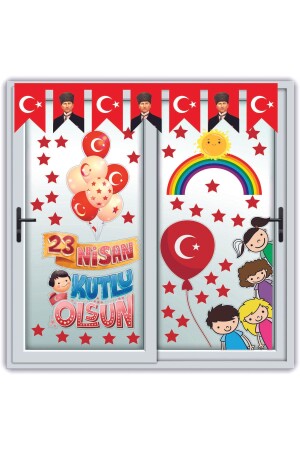 23 Nisan Çocuk Bayramı Eğlenceli Cam Duvar Süsleme Sticker Seti - 1