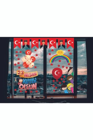 23 Nisan Çocuk Bayramı Eğlenceli Cam Duvar Süsleme Sticker Seti - 4