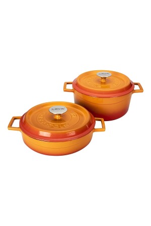 24 cm rund 28 cm flach 2-teiliges Topfset aus Gusseisen Orange BAGLI03099 - 3