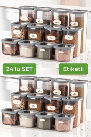 24'lü Etiketli Kare Erzak Saklama Kabı Set 8x(0,55 LİTRE, 1,2 LİTRE, 1,75 LİTRE) Antrasit VNV24LU - 2