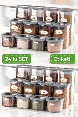 24'lü Etiketli Kare Erzak Saklama Kabı Set 8x(0,55 LİTRE, 1,2 LİTRE, 1,75 LİTRE) Antrasit VNV24LU - 4