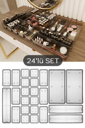 24'lü Multi Set - Çekmece İçi Düzenleyici - Banyo Makyaj ve Takı Organizer Siyah - 3