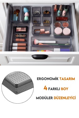 24'lü Multi Set - Çekmece İçi Düzenleyici - Banyo Makyaj ve Takı Organizer Siyah - 6