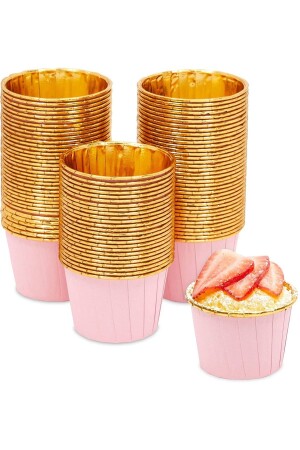 25'li Pembe Gold Metalik Muffin Kek Kalıbı Parlak Altın Cupcake Kapsülü Muffin Kalıbı 7x4 Cm - 1