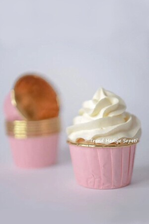 25'li Pembe Gold Muffin Kek Kapsülü Cupcake Kalıbı - 1