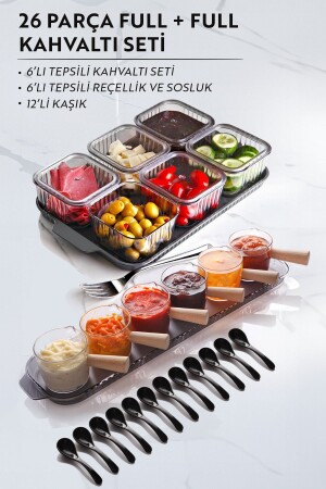 26 Parça Full Sunum Kahvalatı Seti (6 1 KAHVALTILIK 6 1 AHŞAP SAPLI REÇELLİK SOSLUK X12 KAŞIK) - 2