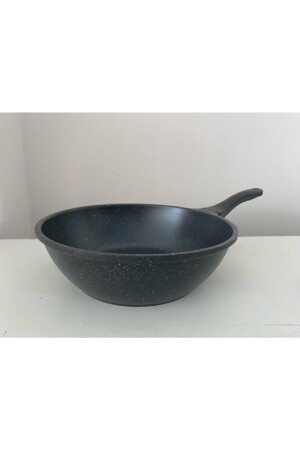 28 cm Wok-Pfanne mit Glasdeckel aus Gussgranit / Grau 005 - 4