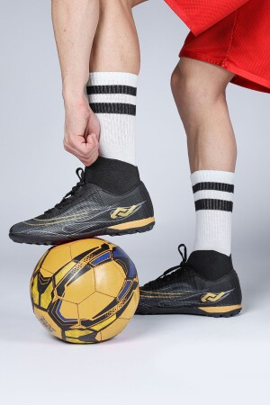 29677 Schwarz-Goldfarbene Kunstrasen-Fußballschuhe mit Socken - 1