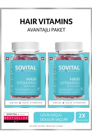 2er-Pack Haar-Vitamin Schweizer patentiertes veganes Gummi – Haar-Vitamin - 2