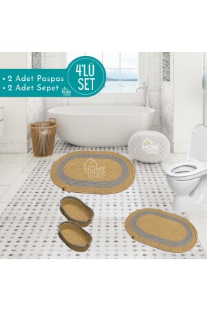 2er-Set aus Jute, Korbgeflecht, Fußmatte, Badematte, Badematten-Set und Badekorb HT-Banyo-R1 - 4