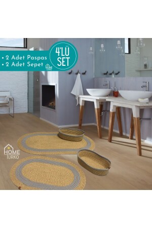 2er-Set aus Jute, Korbgeflecht, Fußmatte, Badematte, Badematten-Set und Badekorb HT-Banyo-R1 - 6