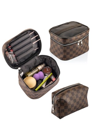 2er-Set brauner Reise-Make-up-Organizer, multifunktionale Kosmetiktasche - 2