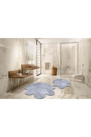 2'li Açık Gri Banyo Halısı Peluş Post Halı Klozet Takımı 60x60(papatya) Ve 80x80(papatya) - 5