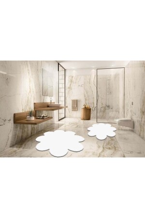 2'li Beyaz Banyo Halısı Peluş Post Halı Klozet Takımı 60x60(papatya) Ve 80x80(papatya) - 5