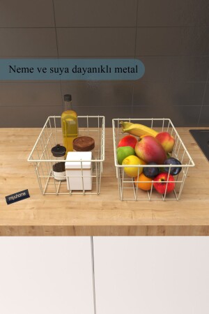 2'li Büyük Boy Lüks Sepet Mutfak Düzenleyici Banyo Organizer Tel Sepet Metal Organizer Meyve Sepeti - 5