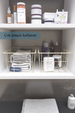 2'li Büyük Boy Lüks Sepet Mutfak Düzenleyici Banyo Organizer Tel Sepet Metal Organizer Meyve Sepeti - 6