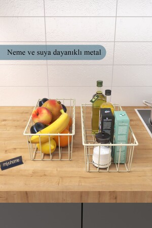 2'li Dikdörtgen Lüks Sepet Mutfak Düzenleyici Banyo Organizer Tel Sepet Metal Organizer Meyve Sepeti - 4