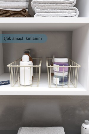 2'li Dikdörtgen Lüks Sepet Mutfak Düzenleyici Banyo Organizer Tel Sepet Metal Organizer Meyve Sepeti - 7